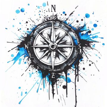 Drawing of a Compass on White Background
