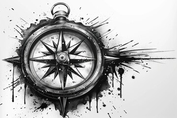 Detailed Black and White Compass Drawing
