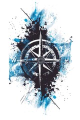 Blue and Black Compass on White Background