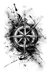 Black and White Drawing of a Compass