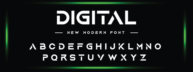 Digital modern, futuristic modern geometric font