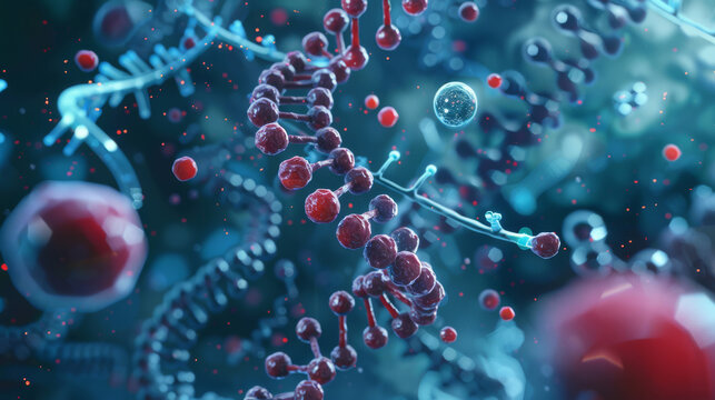 Double, helix and stem for science or biology development, nucleric acids of dna or rna and genetic code and transcription. Nucleotide, sequence and biomolecules with spiral or molecules to connect.