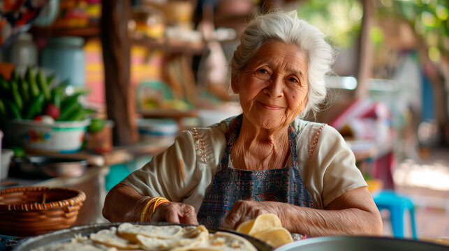 Mexican abuela cooking delicious homemade tacos	