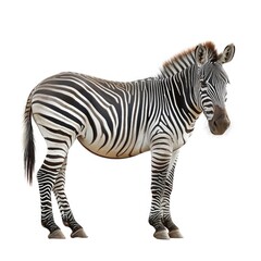 Fototapeta premium Grevy's Zebra standing side view isolated on white background, photo realistic.