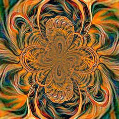  colourful turbulent distortion orange and grey pattern on a black background