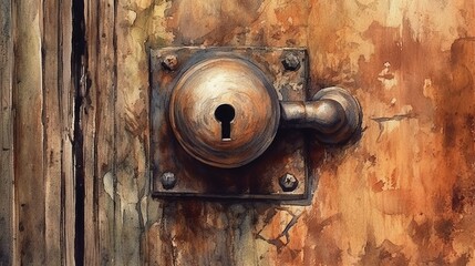 Fototapeta premium A detailed watercolor painting of a vintage doorkned AI generated