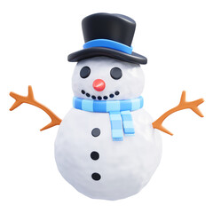 Cheerful 3D Snowman with Top Hat and Blue Scarf