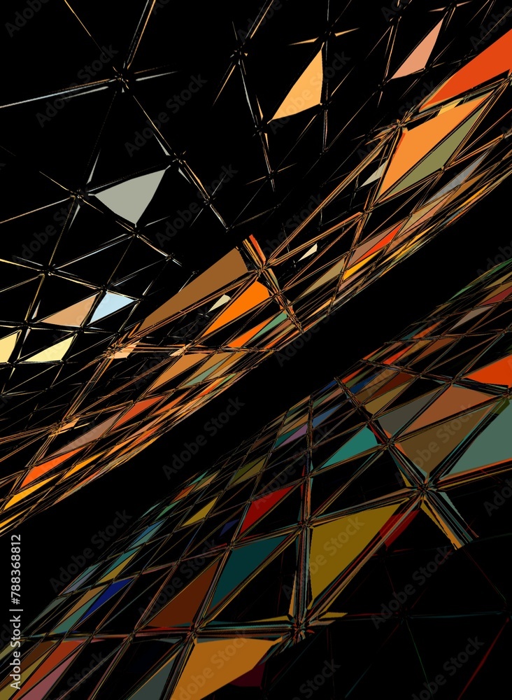 Aufkleber 3d exploding surface view of triangular mosaic colourful on a black background