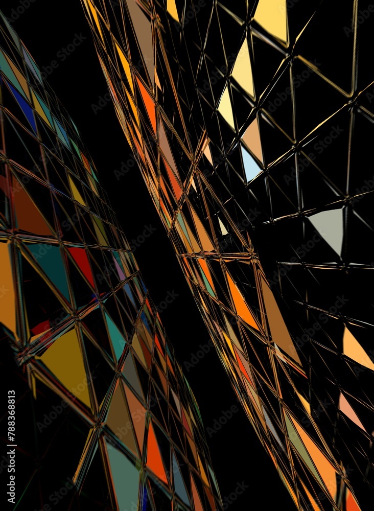 Aufkleber 3d exploding surface view of triangular mosaic colourful on a black background