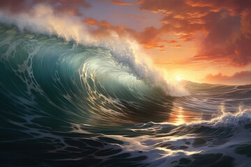 Melancholic Ocean calm waves. View cool surface. Generate Ai
