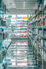 Fototapeta premium shelves with medicines in a pharmacy. selective focus.