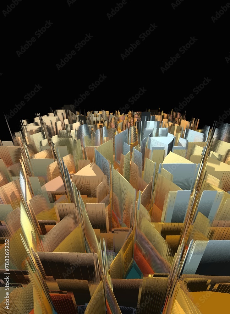 Aufkleber 3d exploding surface view of triangular mosaic colourful on a black background