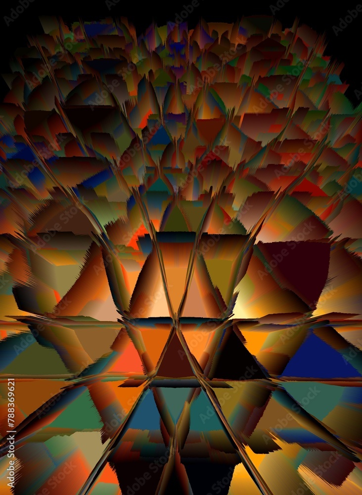 Aufkleber 3d exploding surface view of triangular mosaic colourful on a black background