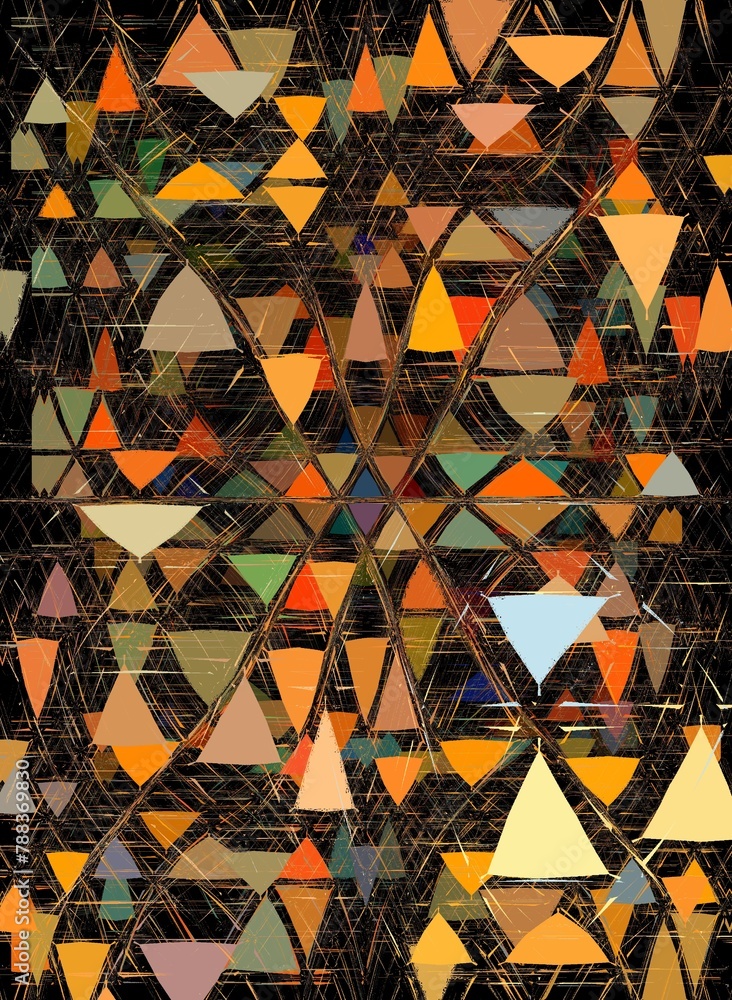 Aufkleber 3d exploding surface view of triangular mosaic colourful on a black background