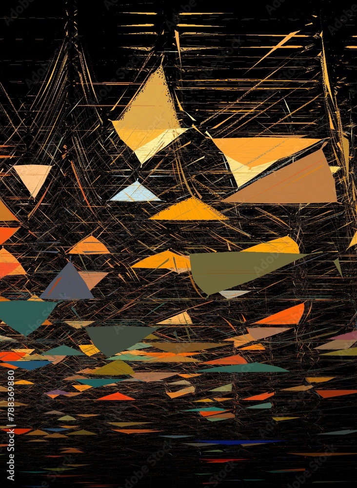 Aufkleber 3d exploding surface view of triangular mosaic colourful on a black background