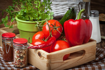 Vegetables in a wooden box. - 788370611
