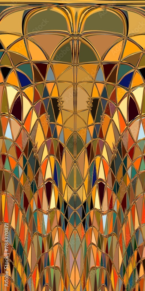Aufkleber stained glass window pattern and design in many bright colours tall and thin format