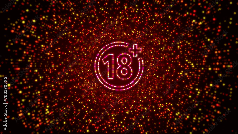 Poster digital space dark shiny red colorful 18 plus age restriction icon symbol border frame with glitter 