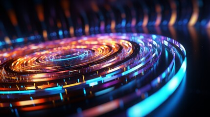 A colorful, glowing circle with a blue center