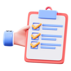 3D Hand Holding Clipboard with Checkmarks in Blue