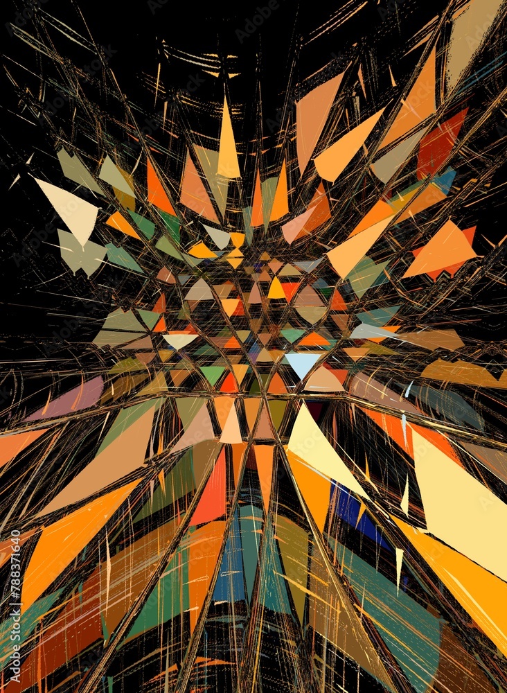 Aufkleber 3d exploding surface view of triangular mosaic colourful on a black background