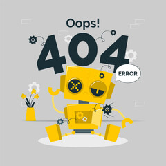 Oops! 404 error with a broken robot concept illustration