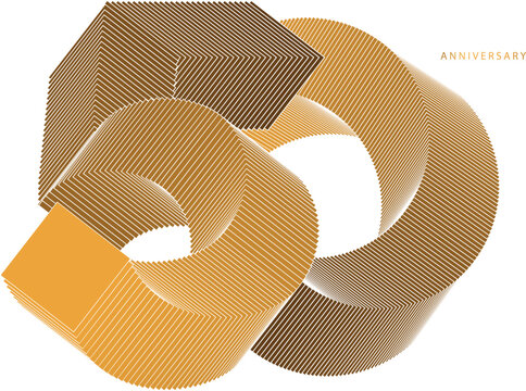 The number 50, 50th Anniversary in a luxurious and symbolic style. The design two-tone color scheme of gold and brown, formed by the interlocking of a square and a circle reminiscent of a mandala.