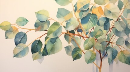 Eucalyptus leaves dancing in watercolor AI generated
