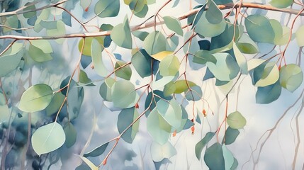 Eucalyptus leaves in watercolor harmony AI generated
