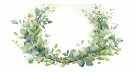 Fototapeta premium Eucalyptus wreath watercolor background design AI generated
