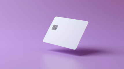 Capture the elegance of finance with this image of a white credit card floating on a purple studio light background. Explore AI generative possibilities for innovative design solutions.
