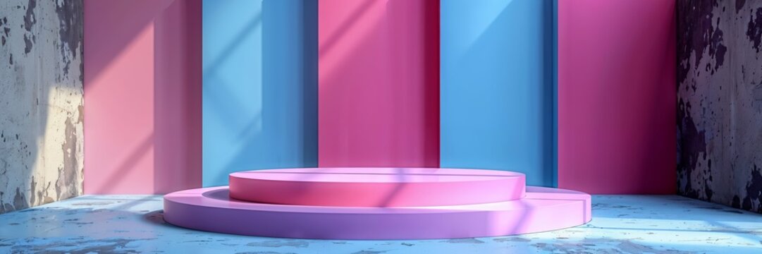 Vibrant 3D podium on a pastel stage, ideal for attracting attention to sports equipment