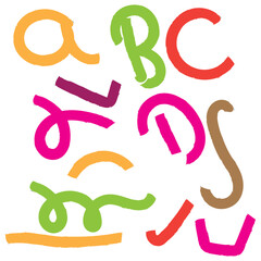 Grunge colored pencil sketches set. Childish doodle drawing.