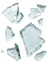 Shattered Glass Pieces on White Background - Abstract Broken Texture
