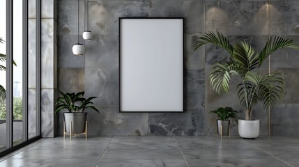 空白のフレームが壁にかかったエントランス