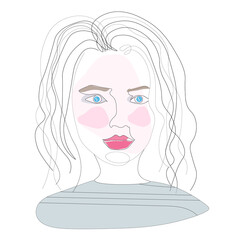 portrait of the girl, vector illustration, artline, look, face, blush, makeup, fashionable. creative, modern, avatar, sketch
