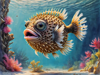 Fototapeta na wymiar puffer fish in aquarium