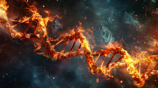 Abstract image of DNA spiral on fire - concept of teratogenic effects