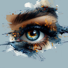 Beautiful female eye with abstract grunge background. Digital illustration.