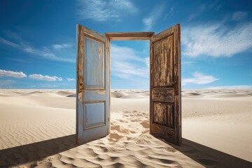 Vast Open door at hot desert. Sunny future. Generate Ai