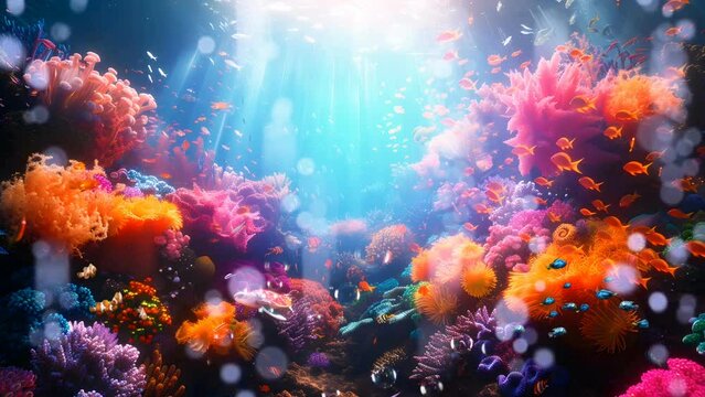 Vibrant coral reef animation depicting a serene underwater seascape. High-quality, seamless loop ensures a continuous, immersive experience in stunning 4K resolution