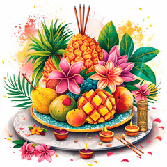 Happy gyri's dimensional text with flower background