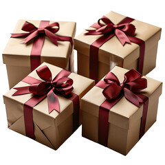 Gift boxes with the red ribbons in eco paper On isolated transparent PNG background