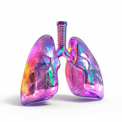 3D Rendering of lungs in rainbow color. Minimal and abstract shape in colorful gradient style. AI Generative.