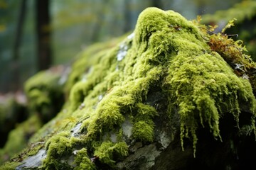 Lush Overgrown lichen rock. Surface natural. Generate Ai - obrazy, fototapety, plakaty