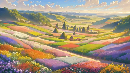 Tuinposter Kaleidoscopic Hills An otherworldly landscape of vibrant, textured hills, where nature’s palette unfolds in an endless mosaic of color and form. © MC-CHUAN