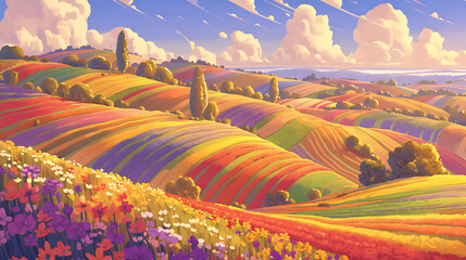 Kaleidoscopic Hills
An otherworldly landscape of vibrant, textured hills, where nature’s palette unfolds in an endless mosaic of color and form.