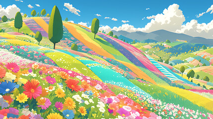 Fototapeta premium Kaleidoscopic Hills An otherworldly landscape of vibrant, textured hills, where nature’s palette unfolds in an endless mosaic of color and form.