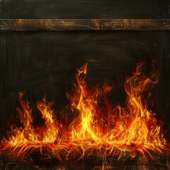 Fototapeta premium Burning Frame Engulfed in Flames. a black board background, free space for text.