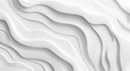 Obraz premium Minimalistic abstract background with white 3D waves. Geometric banner with white glossy soft wavy embossed texture isolated on white background. Design for wedding, modern IT, ads, music, web.